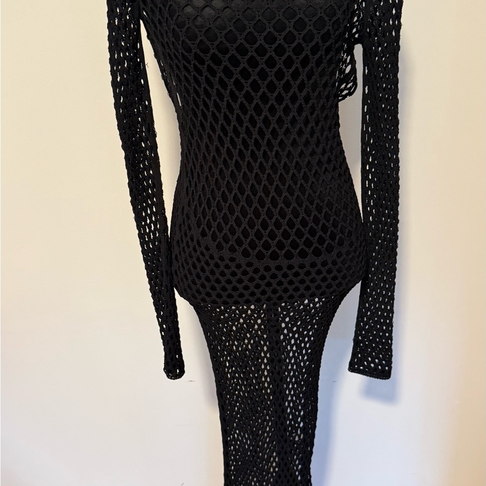 KHAITE Black Long Sleeve Mesh Dress
